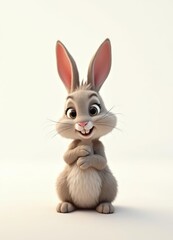 Obraz premium Happy easter wallpaper with cartoon bunny holding an easter eggs and flowers around