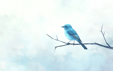 Obraz premium Vivid bluebird perched delicately on a minimalist branch