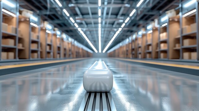Smooth flow of inventory in a high-tech warehouse, displaying digital systems and optimized stock movement process.