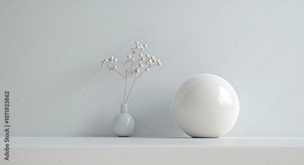 Poster white minimal background with abstract objects.