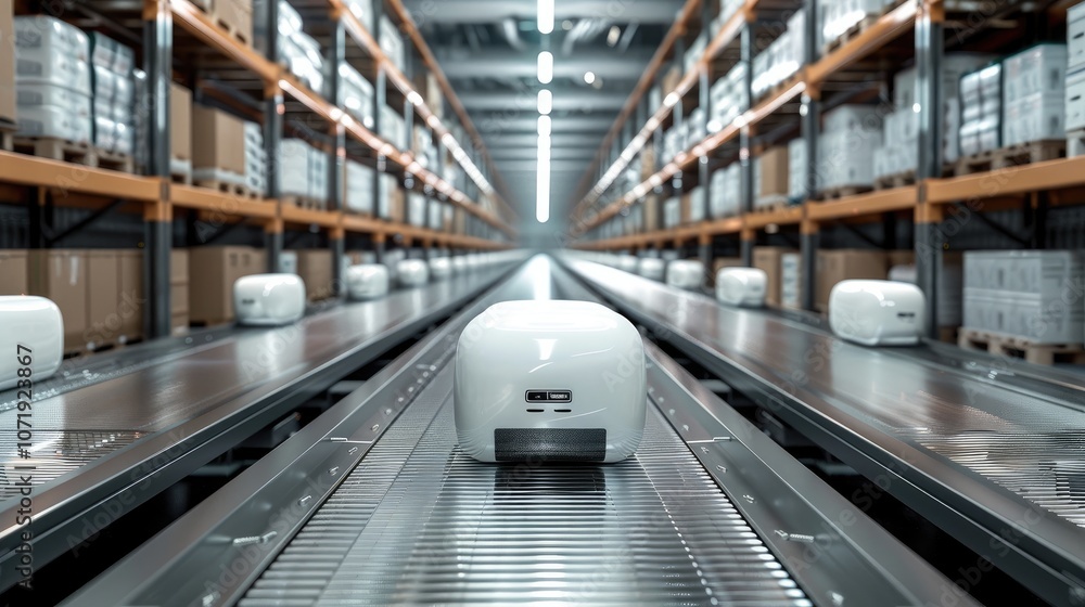 Leinwandbilder Smooth flow of inventory in a high-tech warehouse, displaying digital systems and optimized stock movement process.