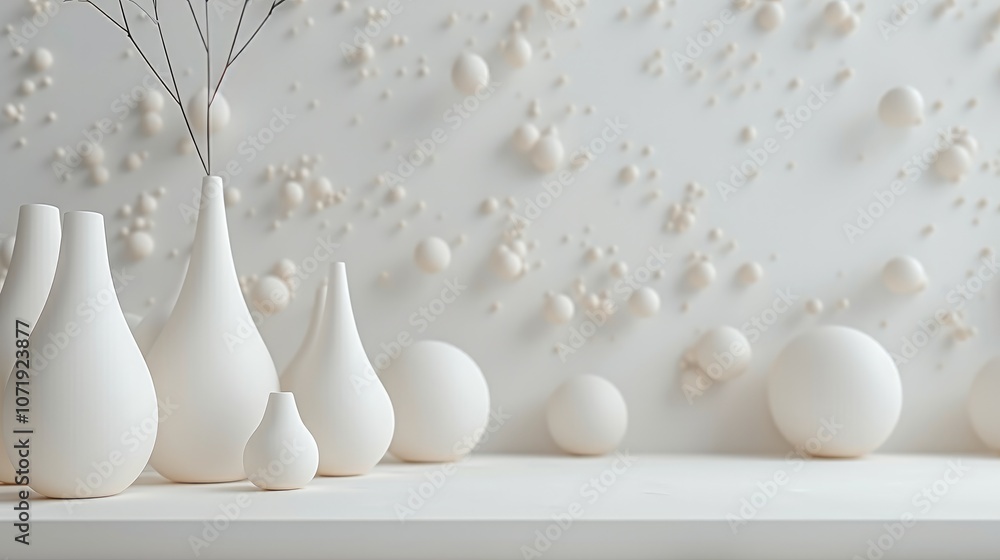 Poster white minimal background with abstract objects.