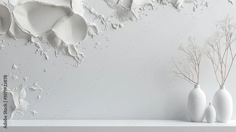 Poster white minimal background with abstract objects.