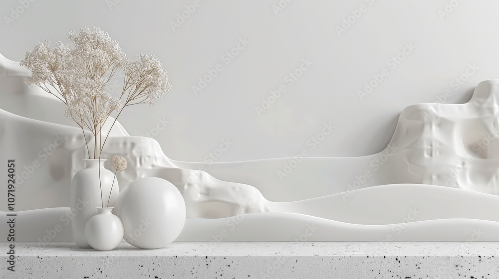 Poster white minimal background with abstract objects.