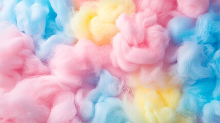 Fototapeta premium 33.Whimsical abstract background with pastel shades of pink, blue, and yellow, resembling the fluffy textures of cotton candy, evoking a sense of nostalgia and sweetness