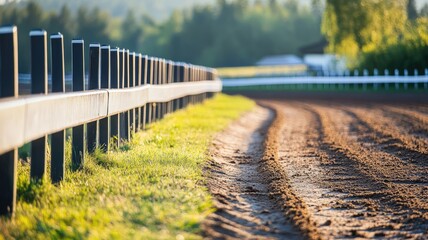 Dirt racing track with fence in scenic outdoor setting