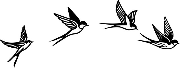 Flying Swallow Bird Silhouettes - Minimalist Design Set