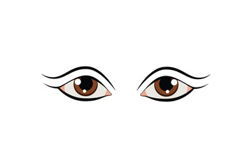 Vector Illustration Expressive Brown Eyes with Bold Eyeliner.