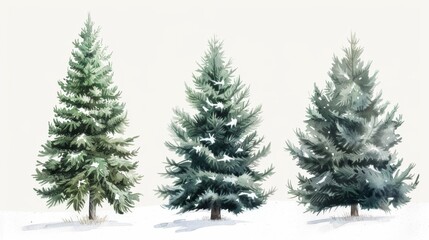 Fototapeta premium Watercolor Painting of Evergreen Trees in Winter