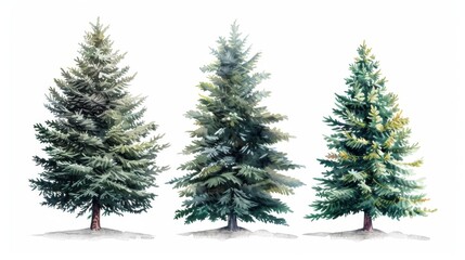 Fototapeta premium Watercolor Painting of Three Evergreen Trees