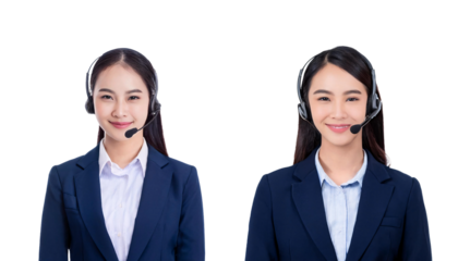 Working women - news reporter- phone operator - call center operator wear earphone with microphone PNG transparent background