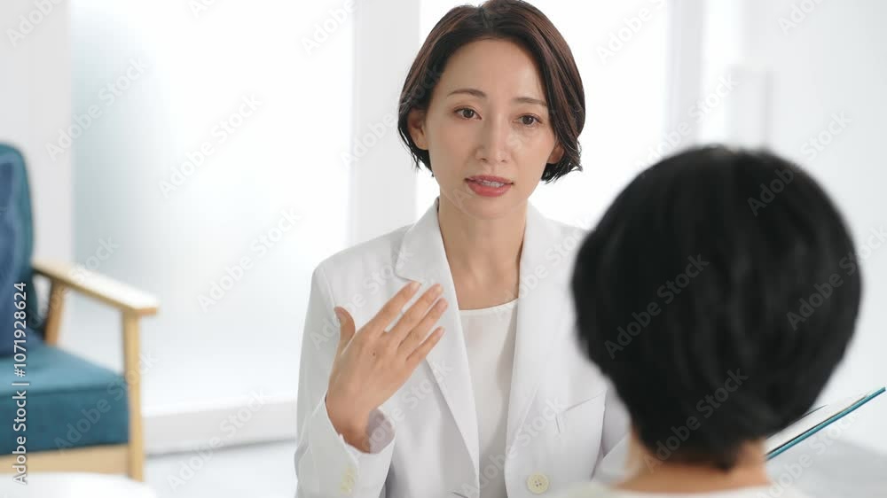 Poster カウンセリング、女性、医師、ビジネスウーマン、ビジネス、日本人、相談、問診、カウンセラー、セラピスト、アドバイザー、診察、産業医、セラピー、心療内科、精神科、白衣、エステ、サロン、診療、診断、医療、病院、クリニック、美容、ビューティー、診察室、面談、BA、面接、研修、ミドル、会話、訪問、往診、ヘルスケア、健康、助言、サポート、サービス、美容部員、オフィス、40代、30代、職場、仕事、働く、シリアス