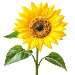 Obraz premium A vibrant sunflower showcasing bright yellow petals and rich green leaves.