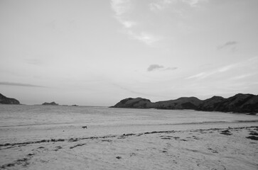 Amazing view of beach in lombok with black and white tone color