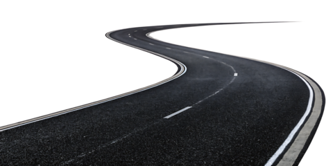 Winding asphalt road isolated on white background.AI GENERATED