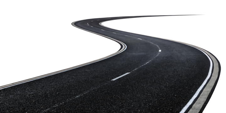 Winding asphalt road isolated on white background.AI GENERATED
