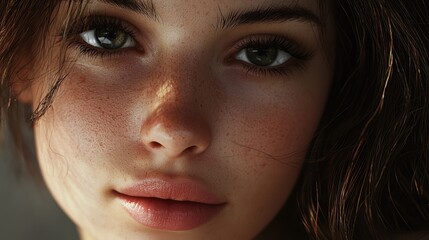 Fototapeta premium Realistic Portrait of a Young Woman with Freckles