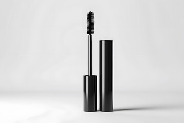Minimalistic realistic blank mascara tube mockup with smooth surface and distinct cap on white background.