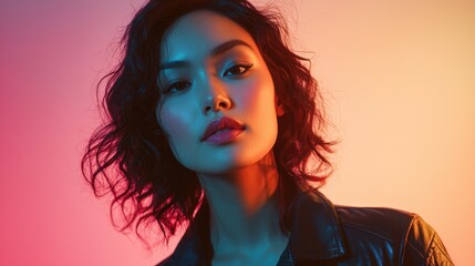Fototapeta premium Minimalist Portrait with Vibrant Lighting Effects