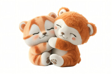 A cute collection of soft toy animals  with a fluffy , all sitting together, creating a nostalgic, cuddly scene perfect for childhood memories and 