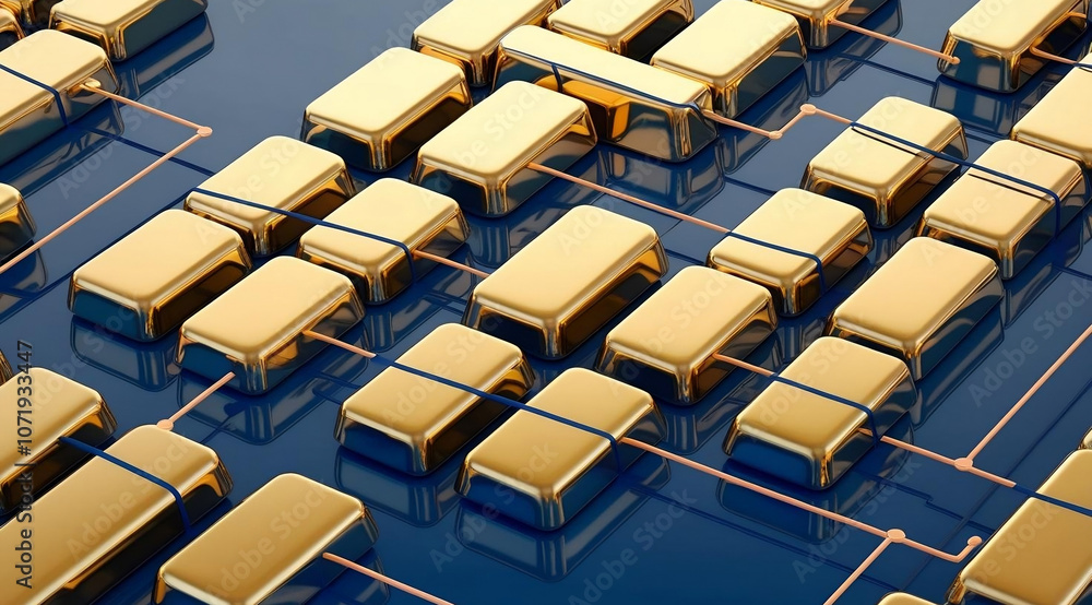 Poster a close-up view of interconnected electronic components, showcasing a network of gold-plated connect