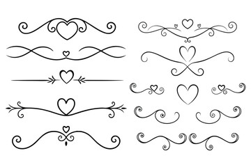 Obraz premium Romantic Calligraphic Heart Flourishes – Fancy Valentine Divider Vector