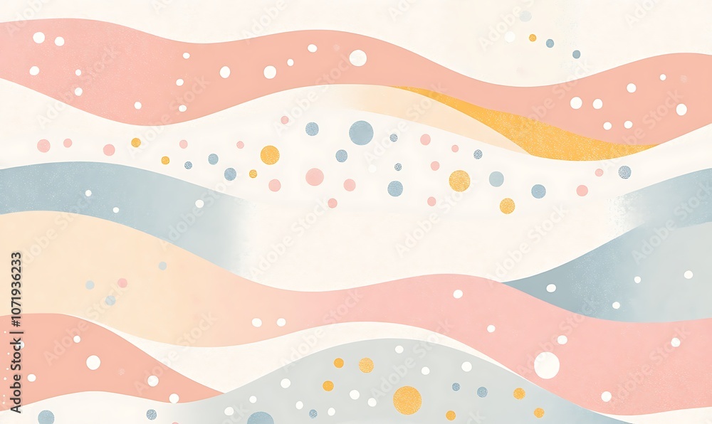 Poster abstract wavy pattern with soft colors and circular shapes, ideal for backgrounds or designs.