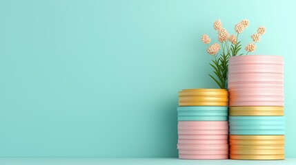 Colorful Stacked Goods with Floral Accents