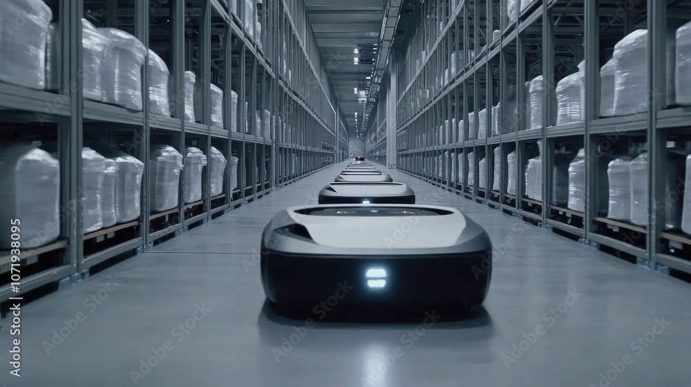 Poster efficient autonomous robots transporting goods in warehouse