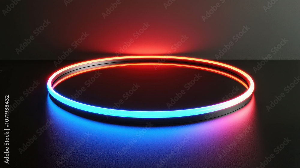 Poster modern neon circle with vibrant blue and red glow on dark background creating a futuristic atmospher