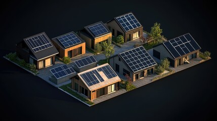 A set of solar panels on the roof of a modern family home