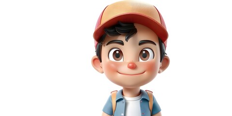 3D rendering of a boy wearing a red cap