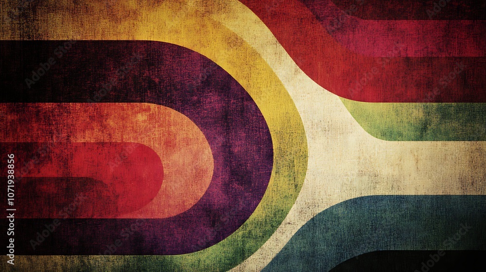 Poster abstract colorful design featuring curved lines and a textured background.