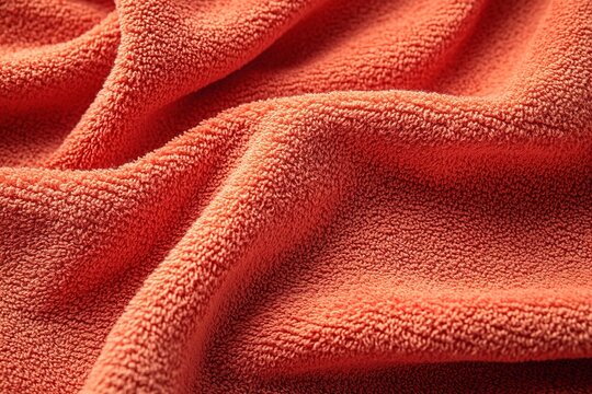 Close-up texture of orange terrycloth fabric with soft folds