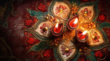 Fototapeta premium Elegant Diwali Mandala with Traditional Diyas