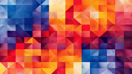 Colorful mosaic tile pattern showcasing vibrant geometric shapes and hues. This dazzling artwork features blend of red, orange, blue, and purple tones, creating dynamic visual experience