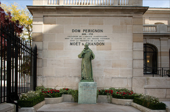 Statue of Dom Perignon outside the Champagne House of Moet Chandon