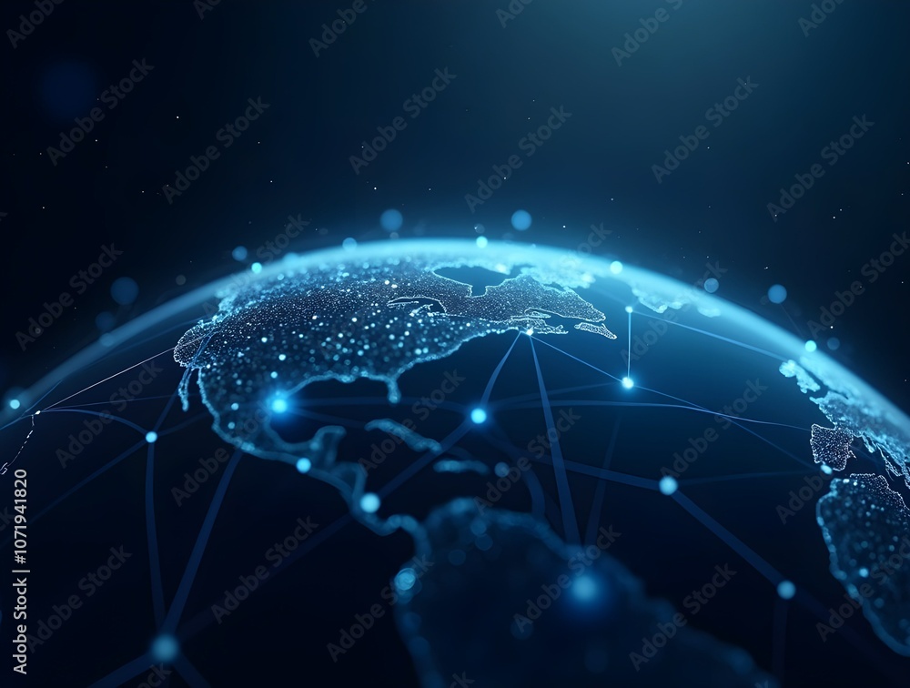 Poster a digital representation of the earth with glowing lines extending outward, symbolizing global conne