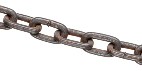 Old steel chain isolated on white background.AI GENERATED