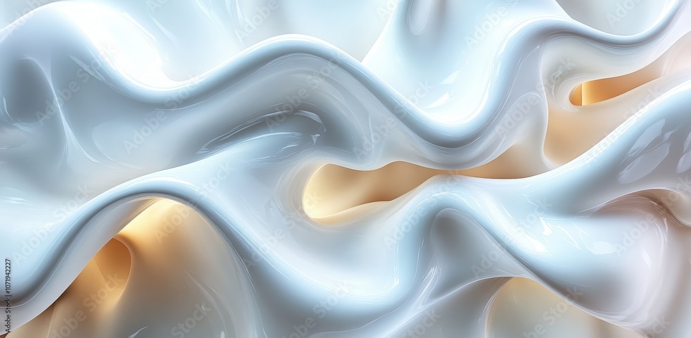Poster a 3d illustration and rendering of smooth surfaces flowing in an interior or architectural backgroun