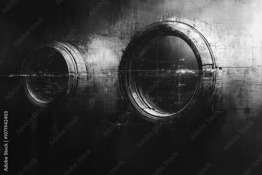 Poster circuit grid patterns on a radial gradient dark blue. concept for the future.