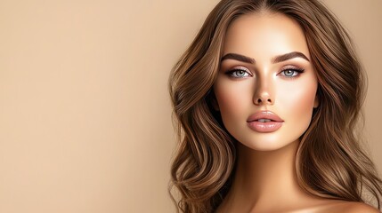Fototapeta premium Elegant Portrait of a Woman with Wavy Brown Hair