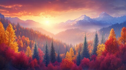 Obraz premium Stunning Autumn Sunset Over Majestic Mountain Landscape