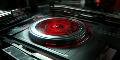 Futuristic Technology Interface Red Glowing Play Button