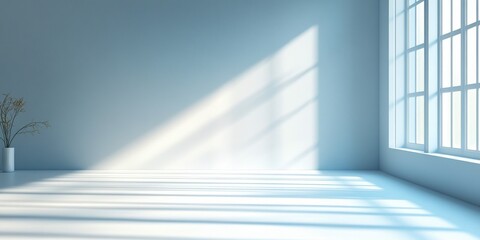 Serene Minimalist Gray Background with Geometric Light Patterns and Soft Shadows in an Empty Room Ideal for Modern Interior Design and Creative Use