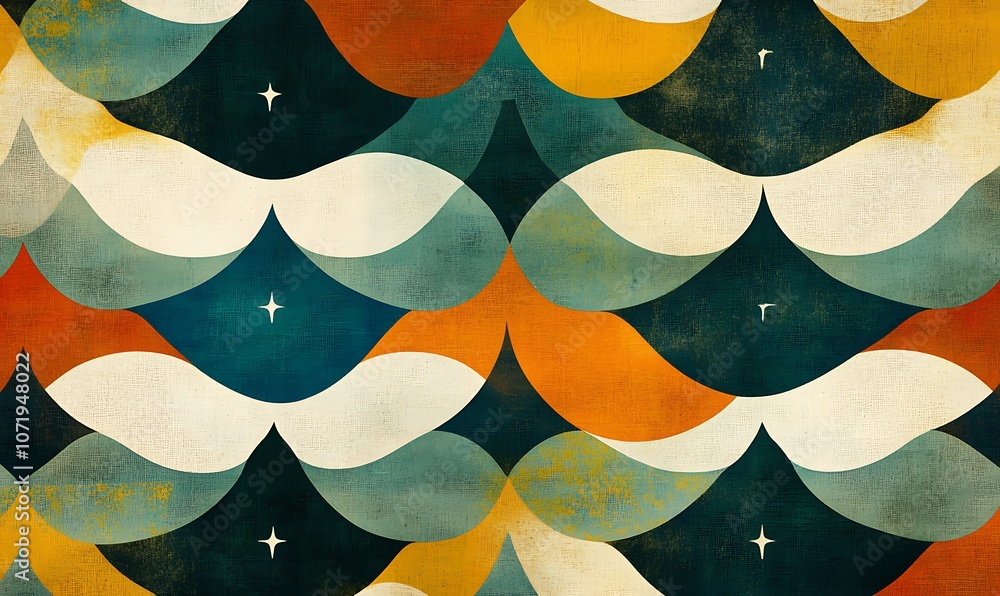 Poster abstract geometric pattern with wavy shapes and warm colors for design purposes.