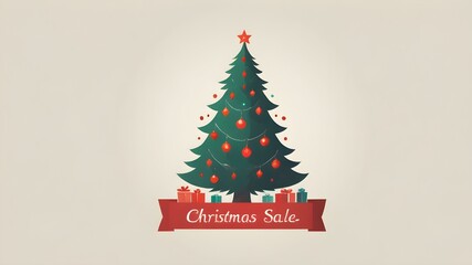 Obraz premium Christmas sale background featuring a large Christmas tree decorated with red ornaments, lights, and a “Big Sale” sign on top