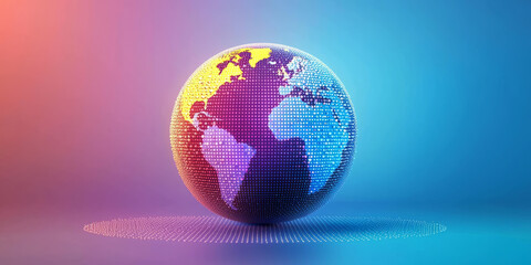 Abstract globe design with continents Braille dots over a blue background