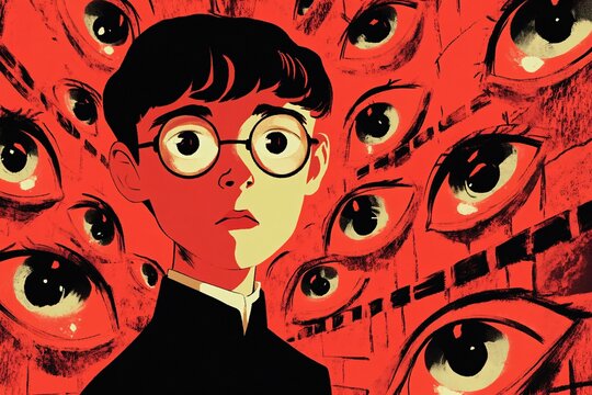 Surveillance Big Brother Privacy Watching Eyes Man Illustration Paranoid Fear Anx