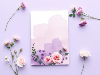 A funeral program memorial service obituary layout featuring a purple watercolor floral design, watercolor, layout, ceremony